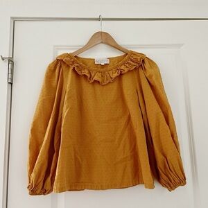 Kristinit Swiss Dot Ruffle Top Goldenrod Mustard